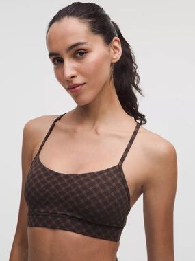 NWT Lululemon Flow Y Bra Nulu Square Heart Jacquard Java Light Support A-C Cup 4